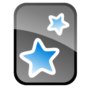Logo. Dos estrellas azules sobre fondo oscuro.