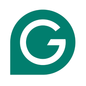 Logo con una G blanca sobre un gota verde.