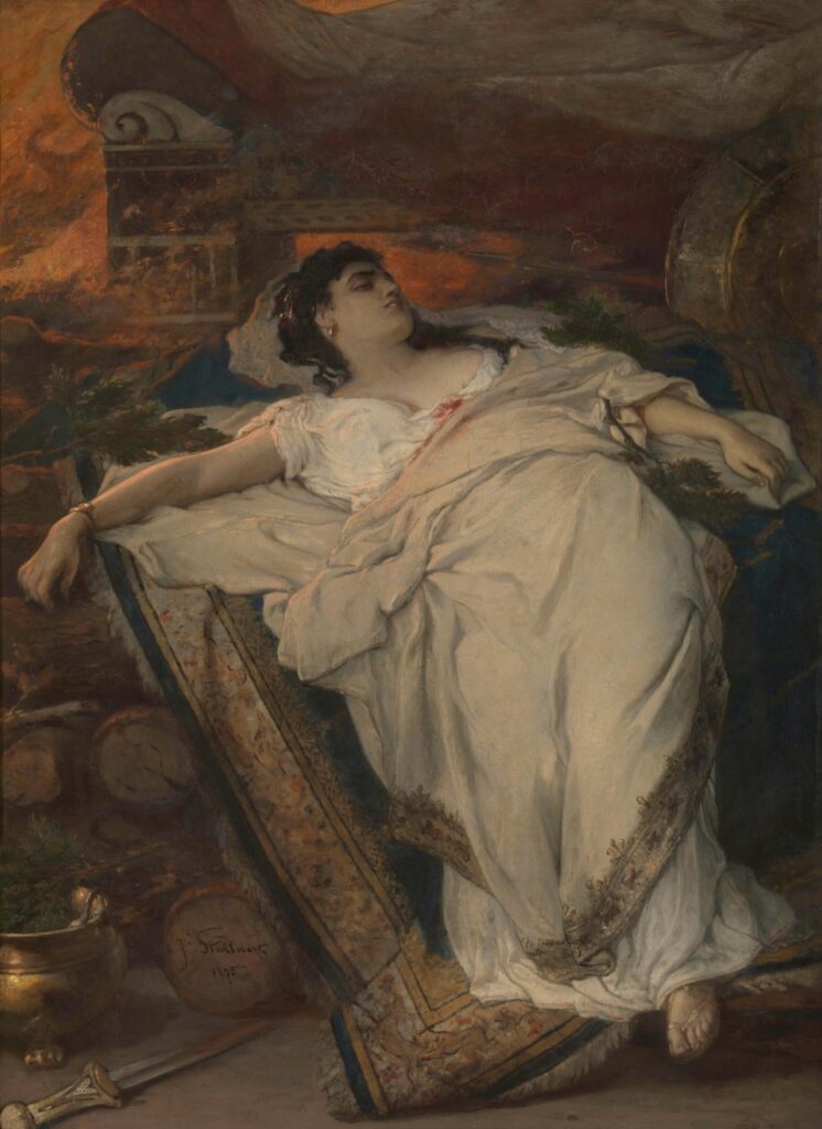 Joseph Stallaert, Polyxena geofferd op de brandstapel van Achilles, 1875