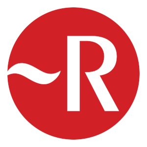 Logo Le Robert, R mayúscula con virguilla a la izquierda. Ambos signos dentro de un círculo rojo sobre fondo blanco.
